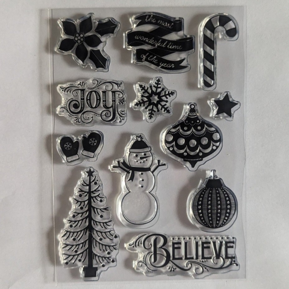 Echo Park Christmas stamp set: Believe, Joy, snowman, ornaments